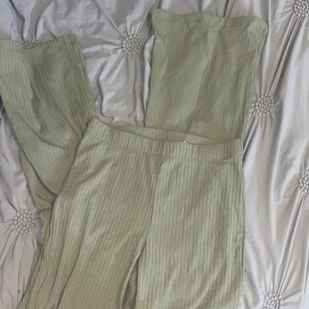 H&M Sage Ribbed Flare Pants